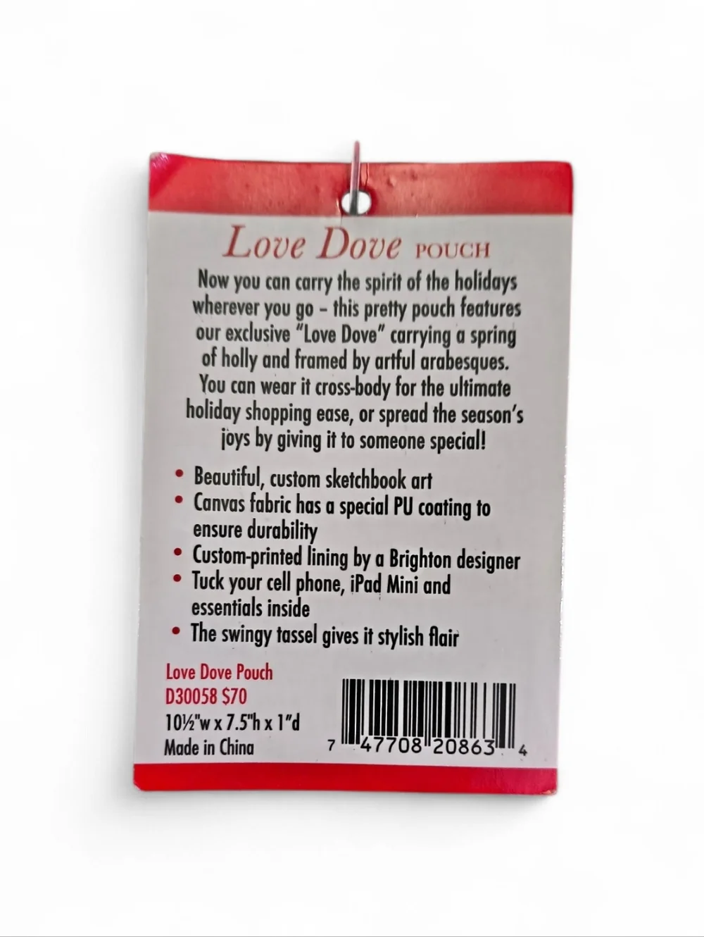 Brighton Love Dove Crossbody Pouch Holiday Canvas Bag NWT Dove Print
